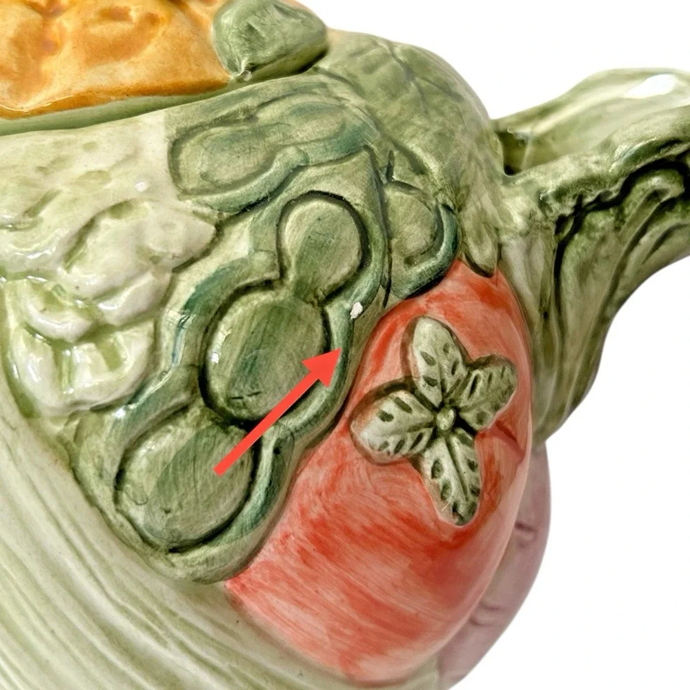 Vtg 80's FITZ & FLOYD Vegetable Garden Teapot w/ Lid 40oz Cottagecore Farmhouse